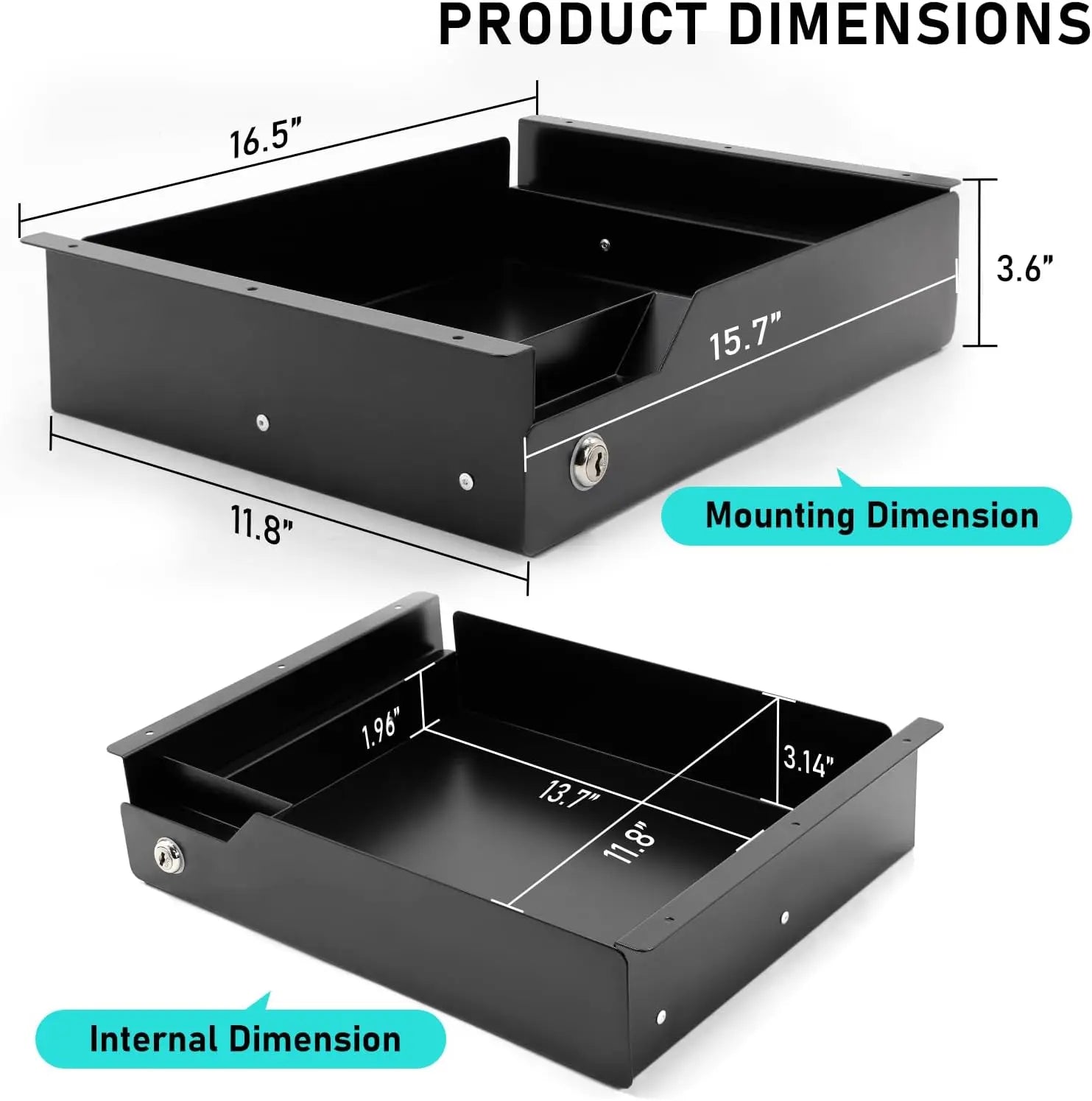 16-Inch Office Under-Desk Lockable Sliding Drawer