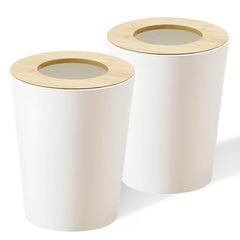 2Pack 2.4 Gallon Small Modern Aesthetic Trash Can with Lid for Bedroom, White