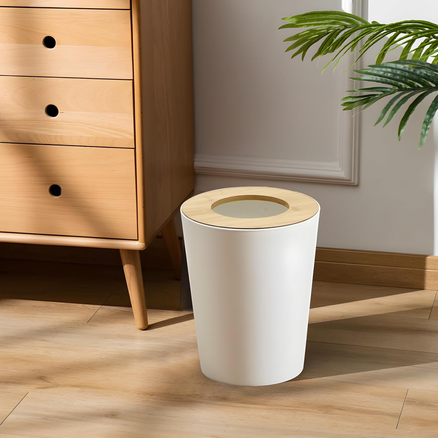 2Pack 2.4 Gallon Small Modern Aesthetic Trash Can with Lid for Bedroom, White