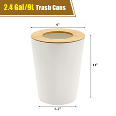 2Pack 2.4 Gallon Small Modern Aesthetic Trash Can with Lid for Bedroom, White