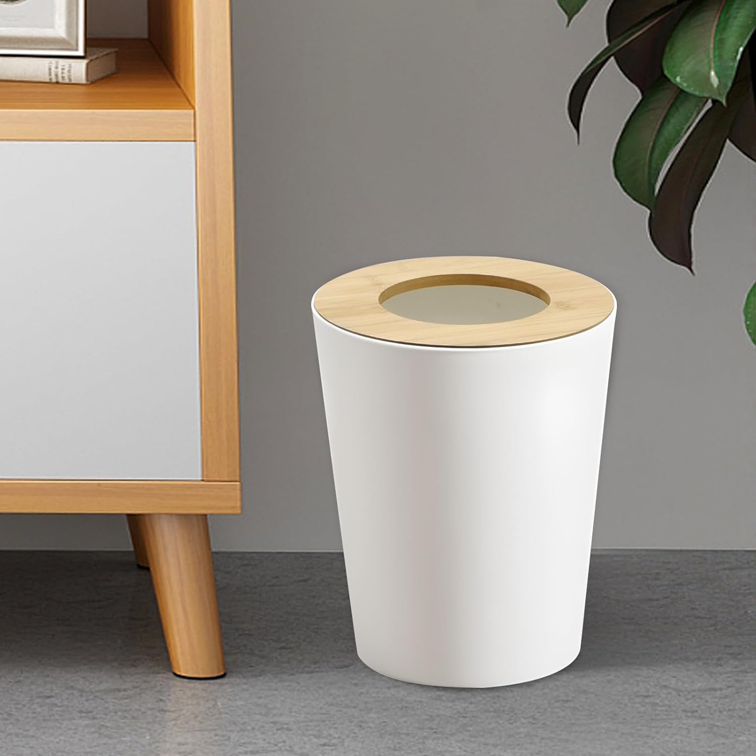 2Pack 2.4 Gallon Small Modern Aesthetic Trash Can with Lid for Bedroom, White
