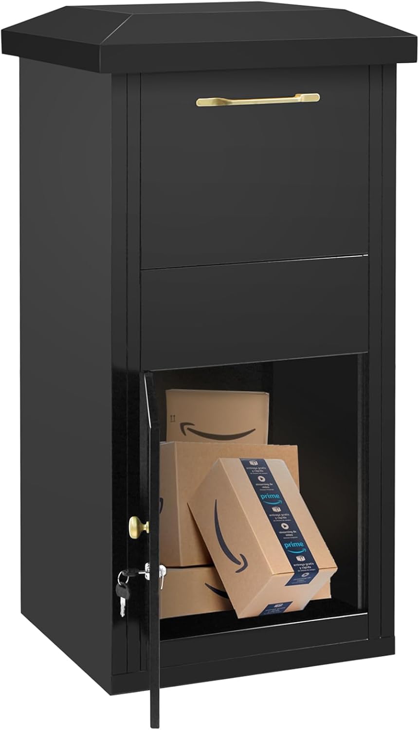 Extra Large Package Delivery Boxes for Outside, 17.6" x 15.7" x 39", 2.7 ft3 Storage Parcel Drop Box with Lock, Secure Delivery Box for Porch, Anti-Theft Lockable Parcel Drop Boxes for Outside, Black