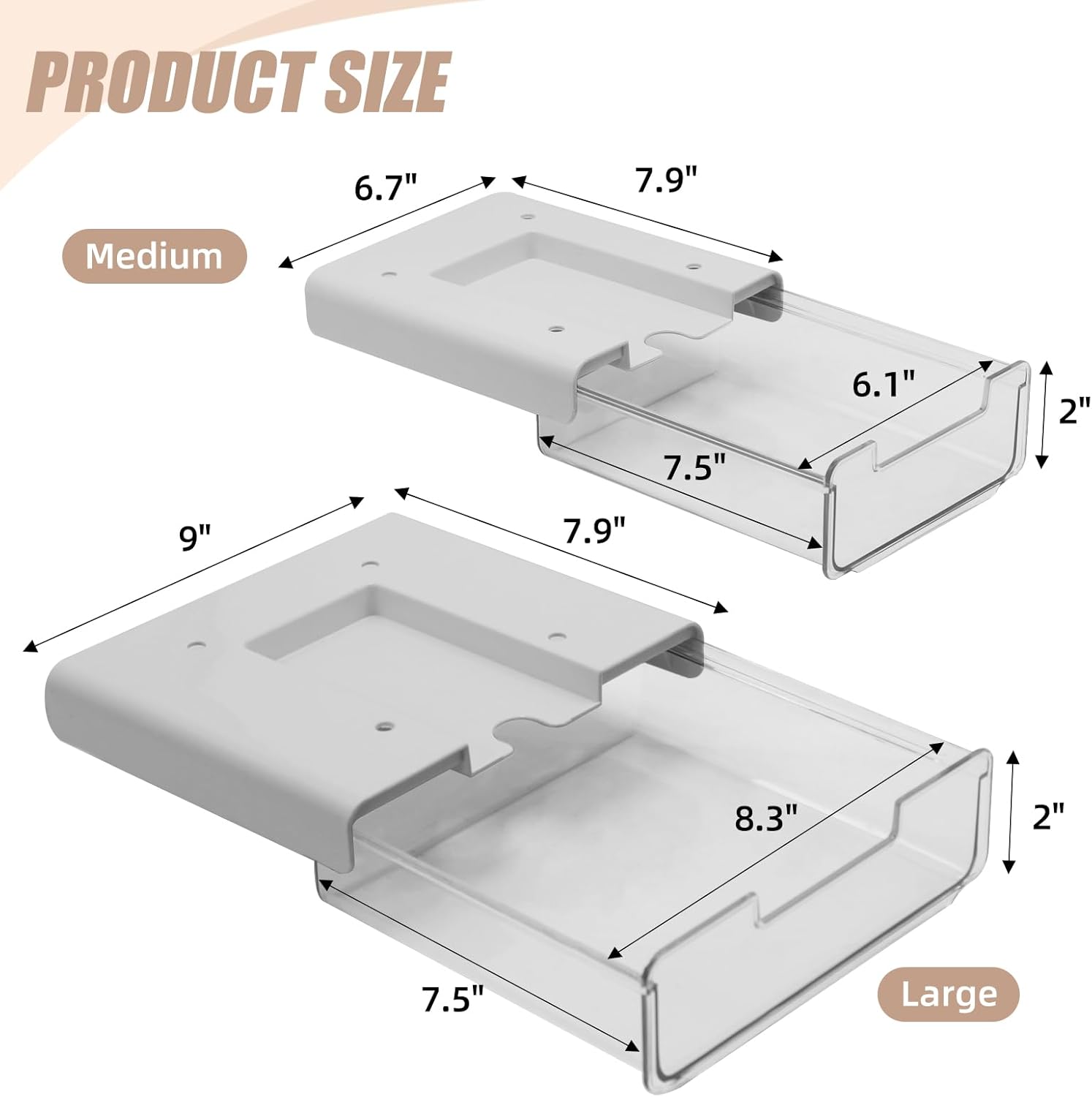 Slide-out Under Desk Storage Drawer-2Pcs