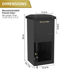 Extra Large Package Delivery Boxes for Outside, 17.6" x 15.7" x 39", 2.7 ft3 Storage Parcel Drop Box with Lock, Secure Delivery Box for Porch, Anti-Theft Lockable Parcel Drop Boxes for Outside, Black