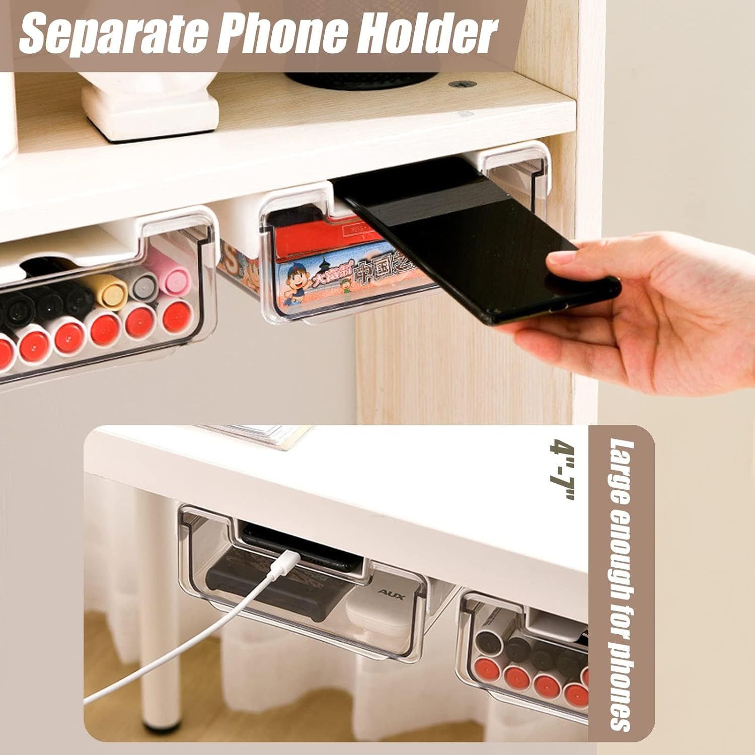 Slide-out Under Desk Storage Drawer-2Pcs