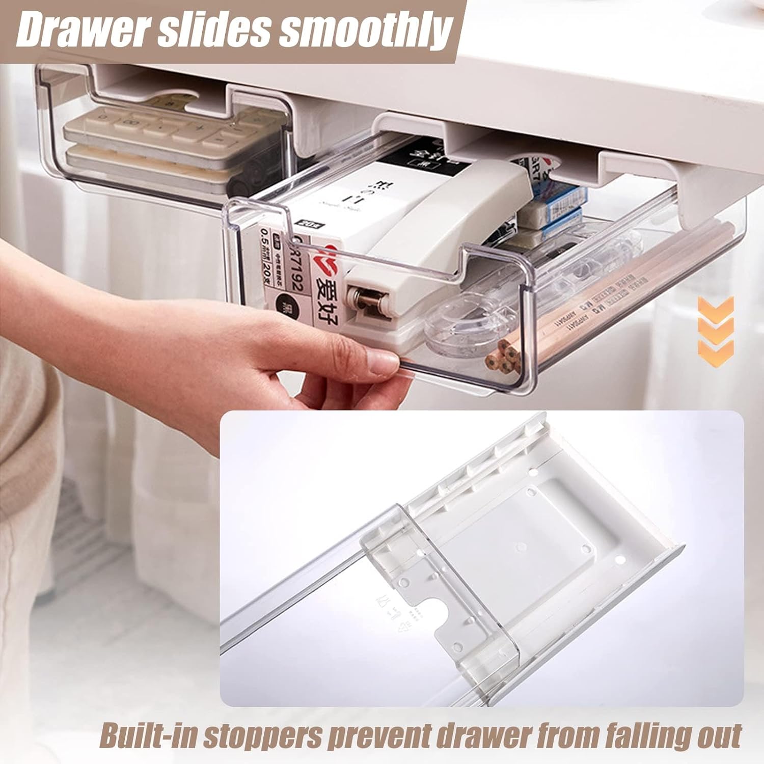 Slide-out Under Desk Storage Drawer-2Pcs