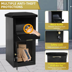 Extra Large Package Delivery Boxes for Outside, 17.6" x 15.7" x 39", 2.7 ft3 Storage Parcel Drop Box with Lock, Secure Delivery Box for Porch, Anti-Theft Lockable Parcel Drop Boxes for Outside, Black