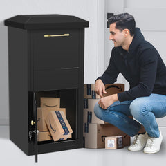Extra Large Package Delivery Boxes for Outside, 17.6" x 15.7" x 39", 2.7 ft3 Storage Parcel Drop Box with Lock, Secure Delivery Box for Porch, Anti-Theft Lockable Parcel Drop Boxes for Outside, Black