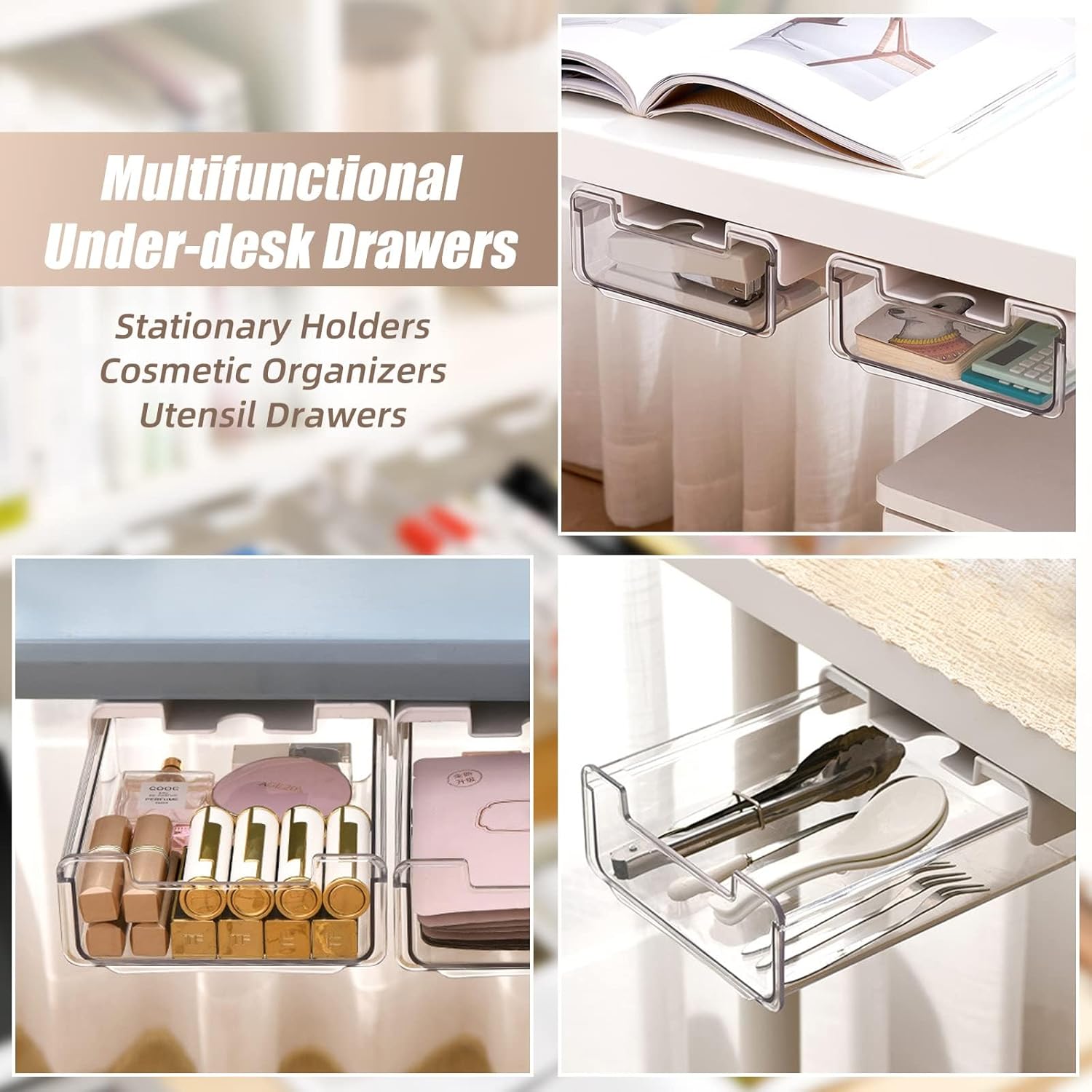 Slide-out Under Desk Storage Drawer-2Pcs