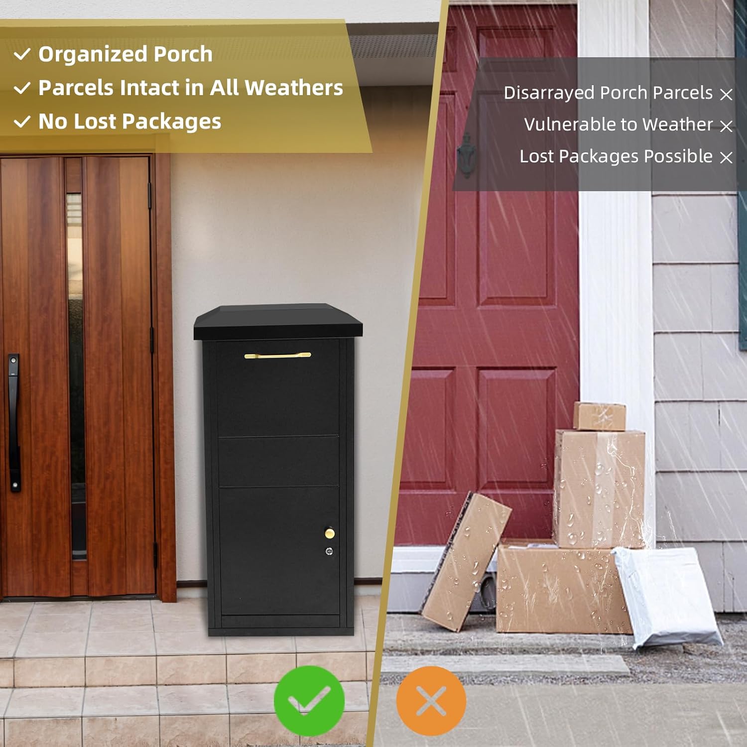 Extra Large Package Delivery Boxes for Outside, 17.6" x 15.7" x 39", 2.7 ft3 Storage Parcel Drop Box with Lock, Secure Delivery Box for Porch, Anti-Theft Lockable Parcel Drop Boxes for Outside, Black