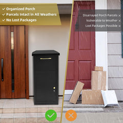 Extra Large Package Delivery Boxes for Outside, 17.6" x 15.7" x 39", 2.7 ft3 Storage Parcel Drop Box with Lock, Secure Delivery Box for Porch, Anti-Theft Lockable Parcel Drop Boxes for Outside, Black
