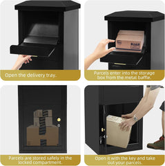 Extra Large Package Delivery Boxes for Outside, 17.6" x 15.7" x 39", 2.7 ft3 Storage Parcel Drop Box with Lock, Secure Delivery Box for Porch, Anti-Theft Lockable Parcel Drop Boxes for Outside, Black