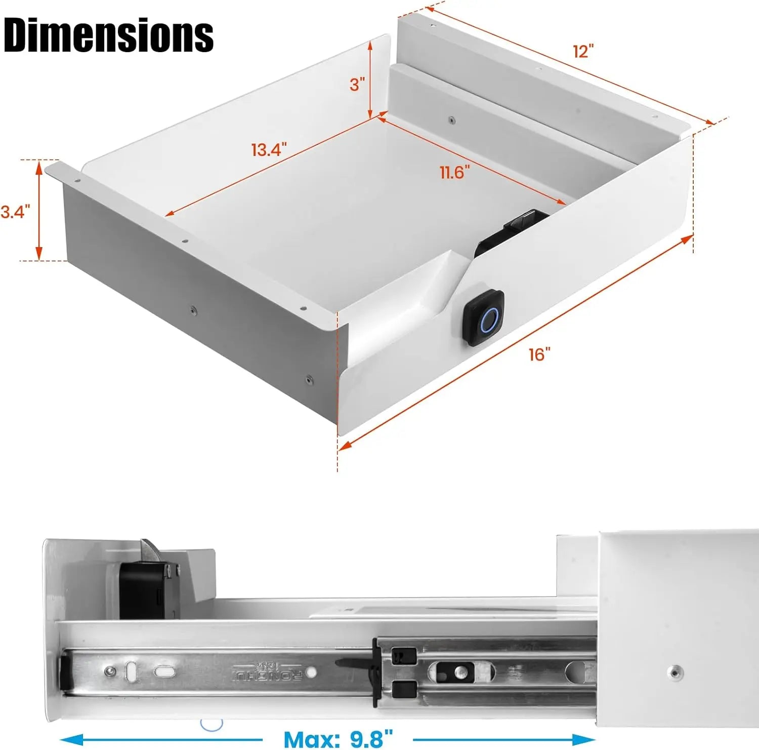 Biometric Locking Sliding Under Desk Drawer