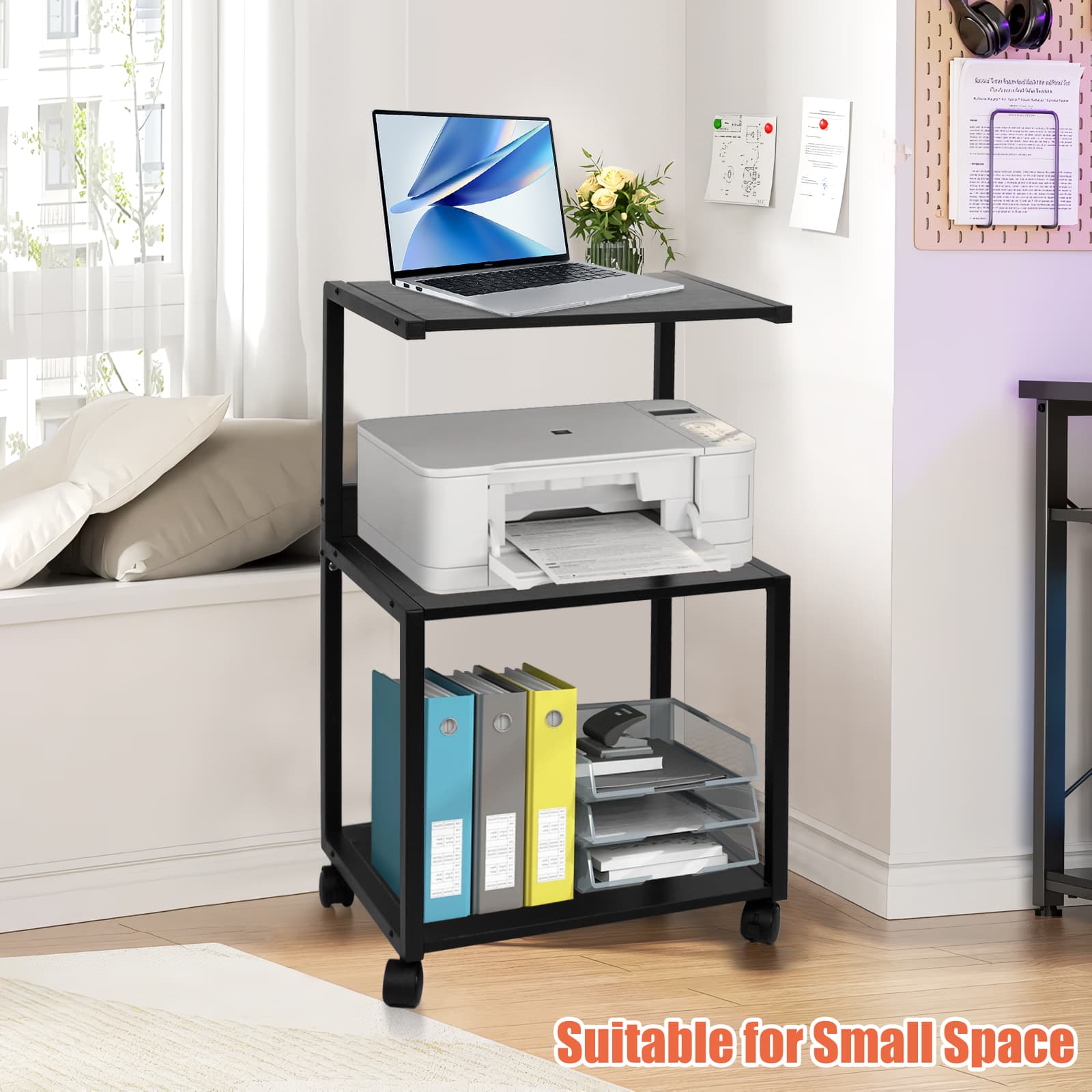 Black Rolling 3-Tier Printer Stand