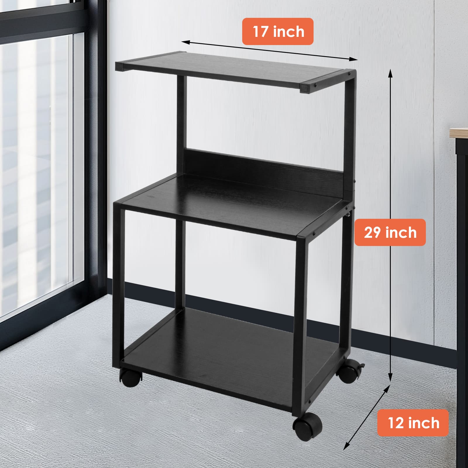 Black Rolling 3-Tier Printer Stand