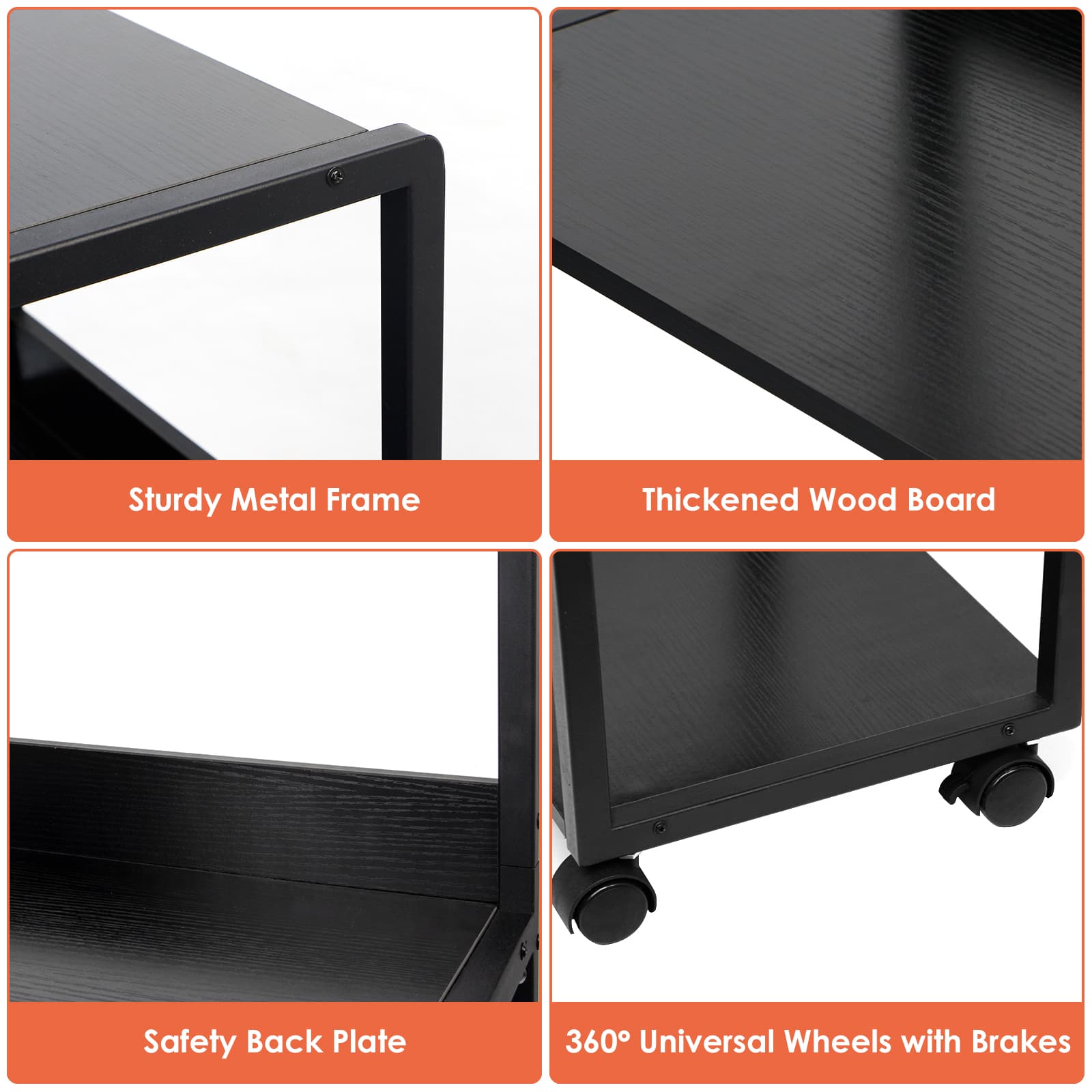 Black Rolling 3-Tier Printer Stand