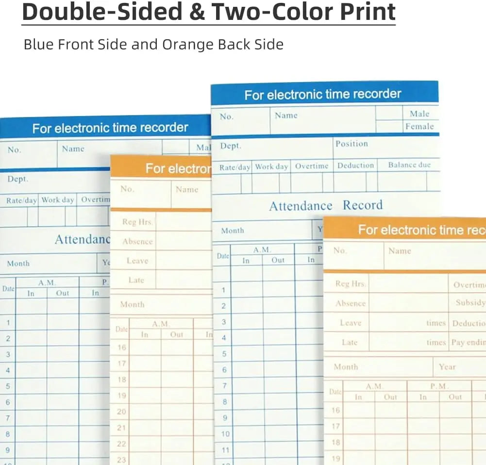 Double Sided Employee Monthly Time Card - 100 Pcs.