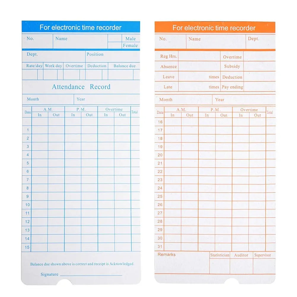 Employee Time Clock Cards- 100 Pcs. - Ciao Stilista #