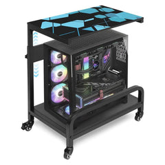 Extra Large Adjustable 2-Tier CPU Stand with Guardrail Locking Casters
