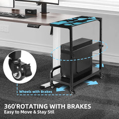 Extra Large Adjustable 2-Tier CPU Stand with Guardrail Locking Casters
