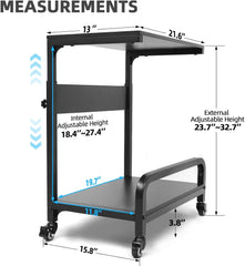 Extra Large Adjustable 2-Tier CPU Stand with Guardrail Locking Casters