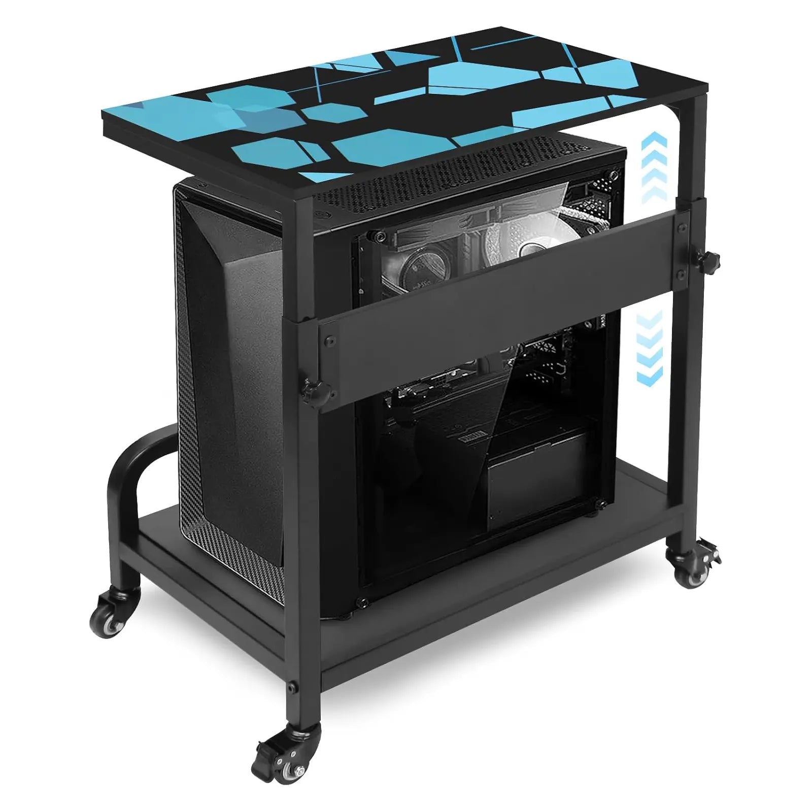 Extra Large Adjustable 2-Tier CPU Stand with Guardrail Locking Casters