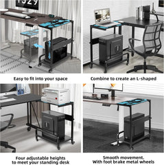 Extra Large Adjustable 2-Tier CPU Stand with Guardrail Locking Casters