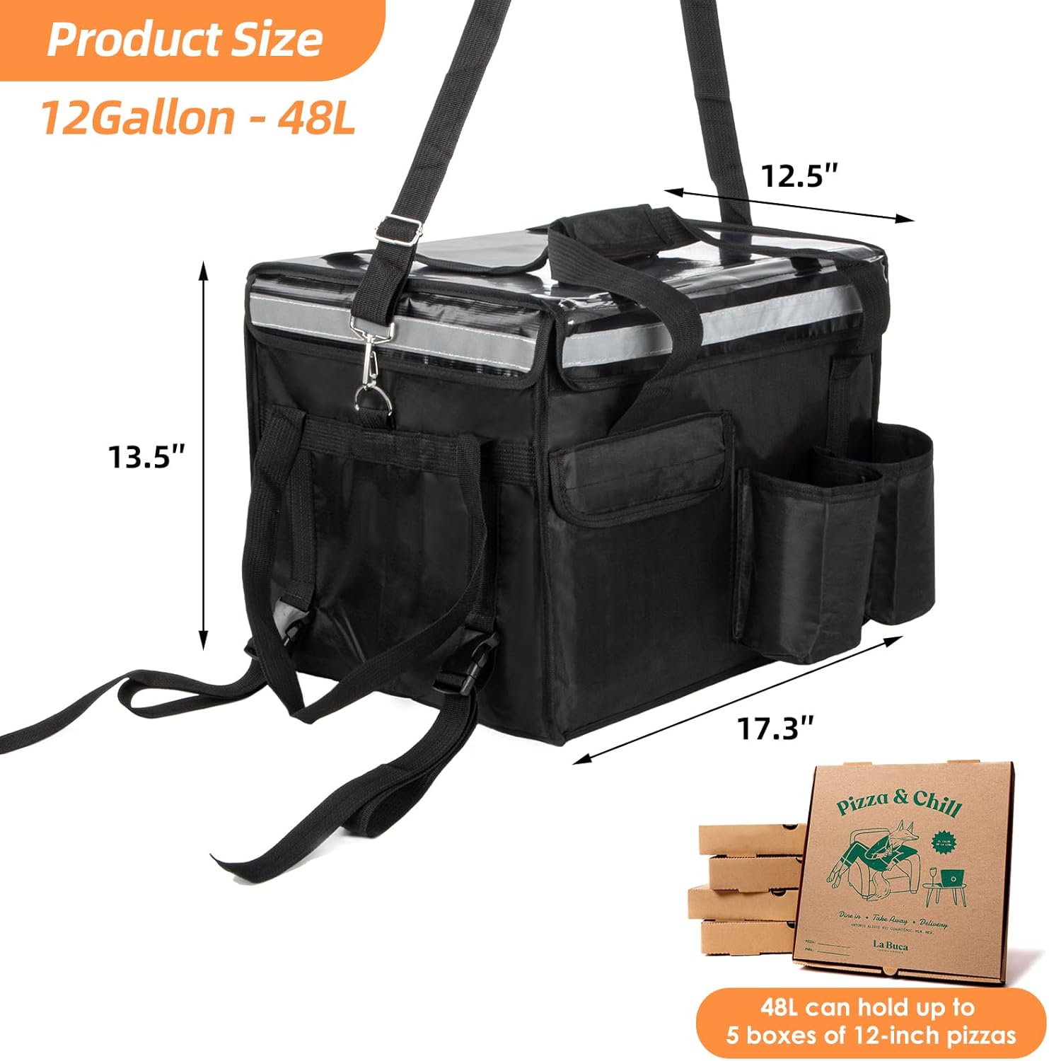 Insulated Bags for Food Delivery with Cup Holder 17.3" x 13.5" x 12.5", Waterproof Commercial Insulated Food Delivery Bag Drink Carriers