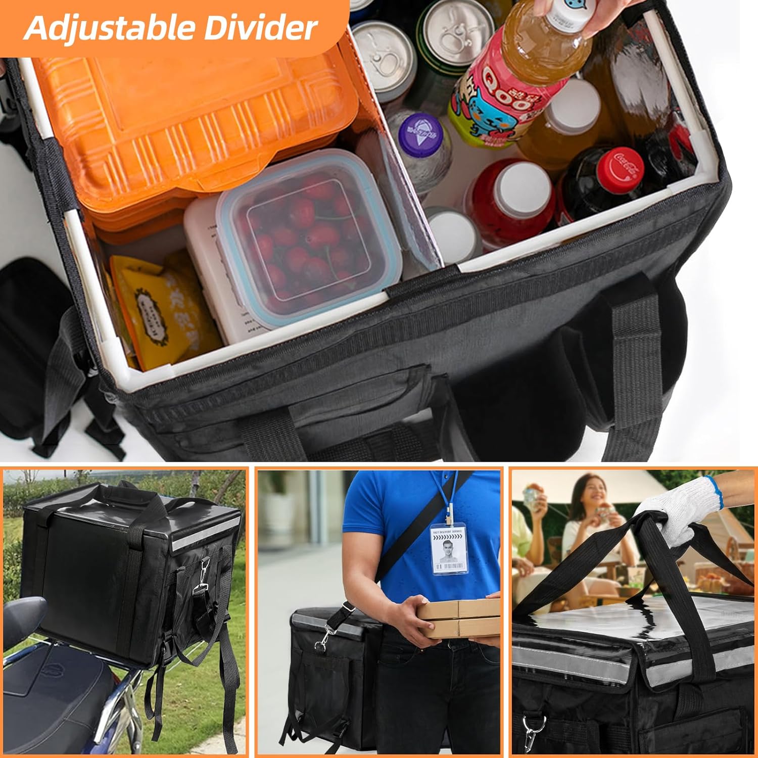 Insulated Bags for Food Delivery with Cup Holder 17.3" x 13.5" x 12.5", Waterproof Commercial Insulated Food Delivery Bag Drink Carriers