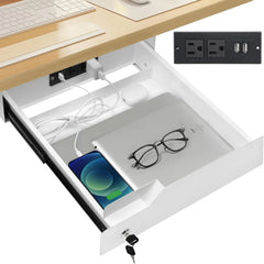 Multi-Function Under Desk Lockable Drawer with Charging Station