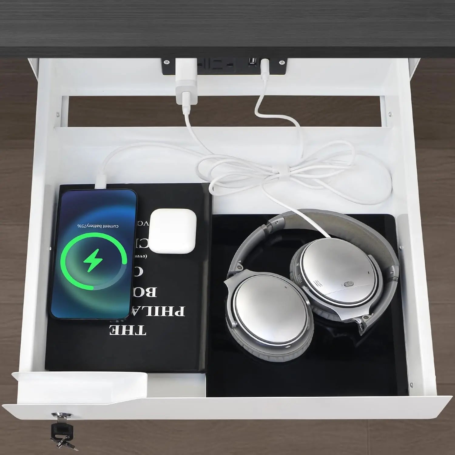Multi-Function Under Desk Lockable Drawer with Charging Station