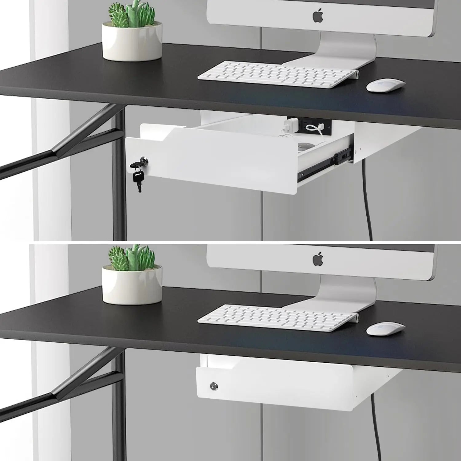 Multi-Function Under Desk Lockable Drawer with Charging Station