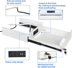 Multi-Function Under Desk Lockable Drawer with Charging Station