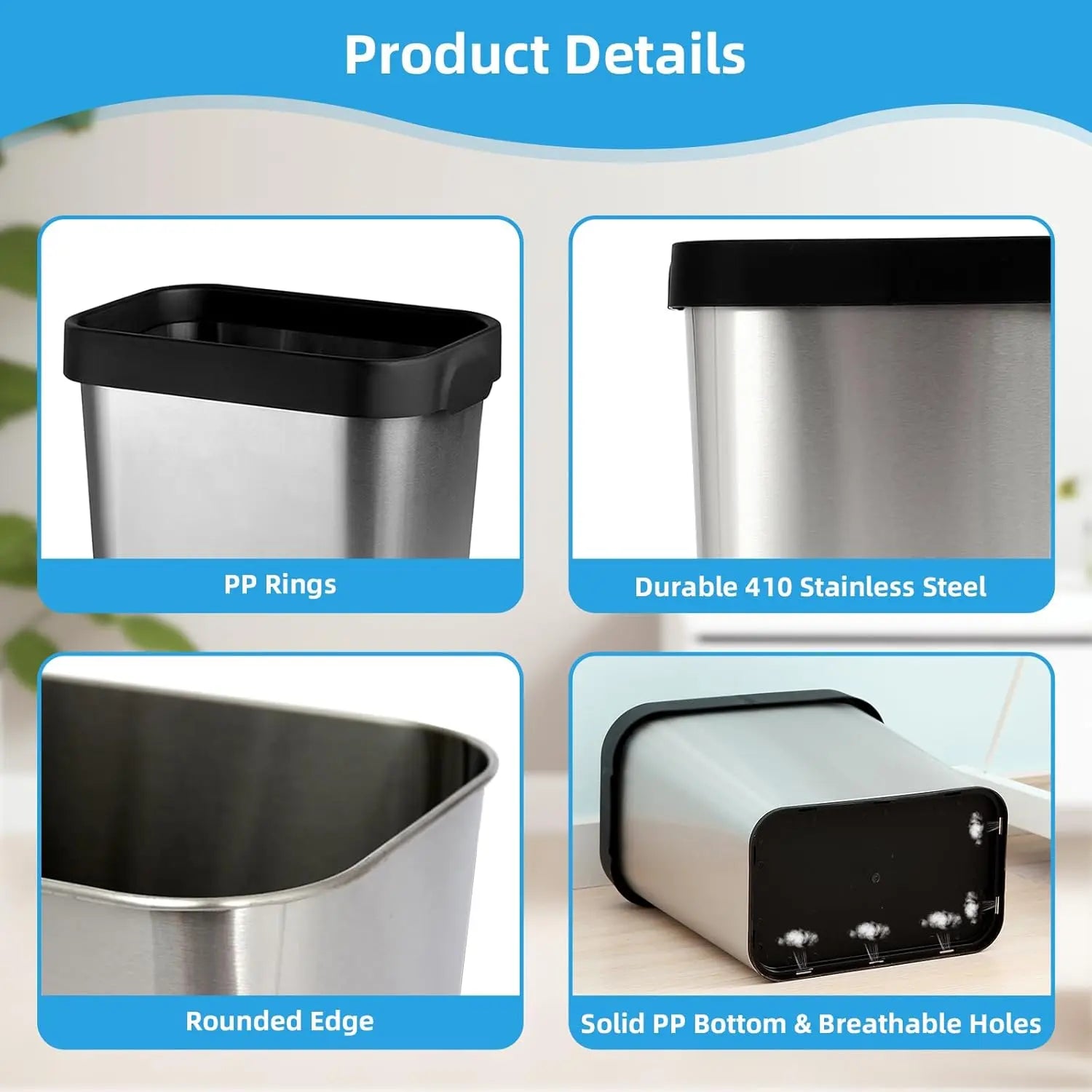 Multi-packs Rectangular Stainless Steel Open Top Trash Can
