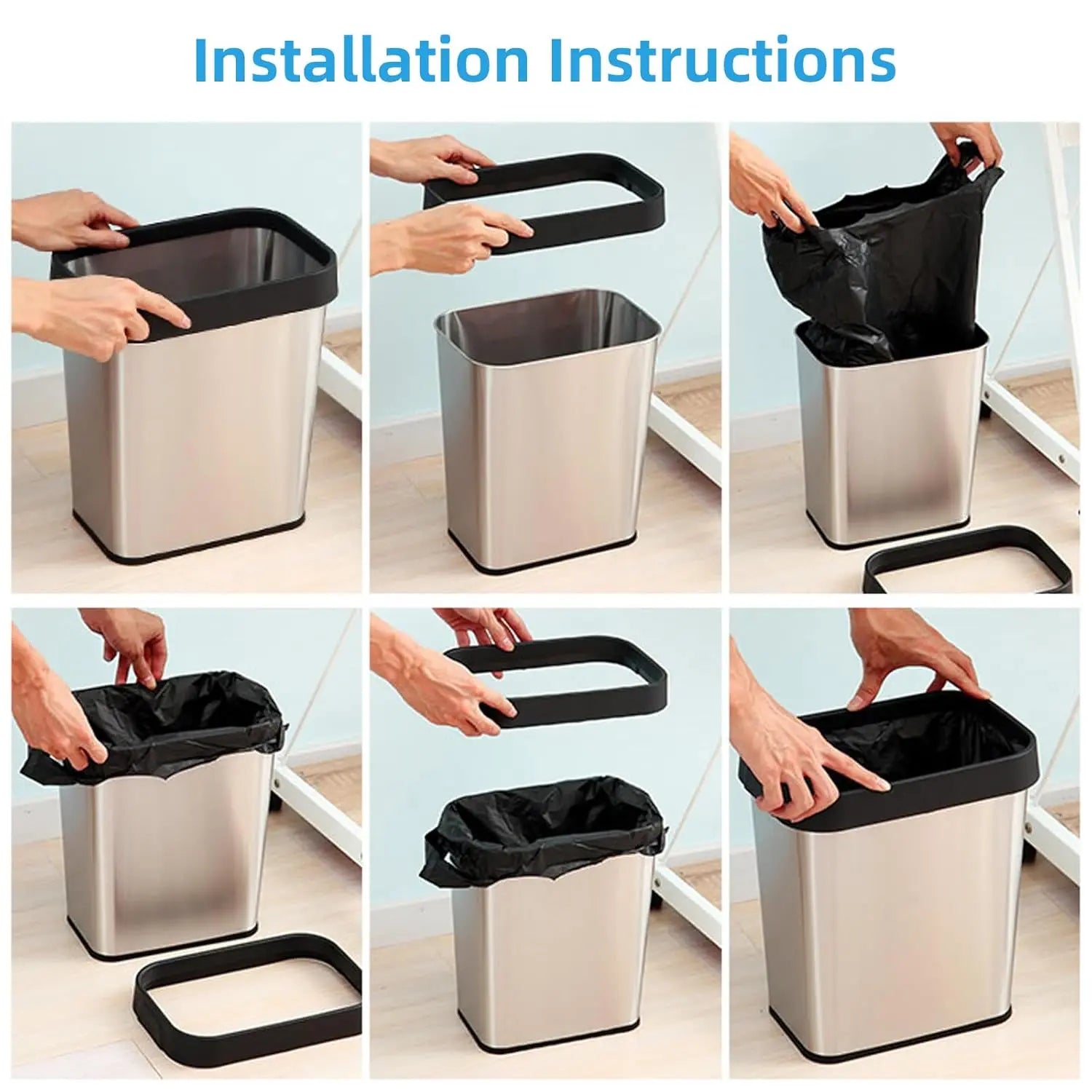 Multi-packs Rectangular Stainless Steel Open Top Trash Can