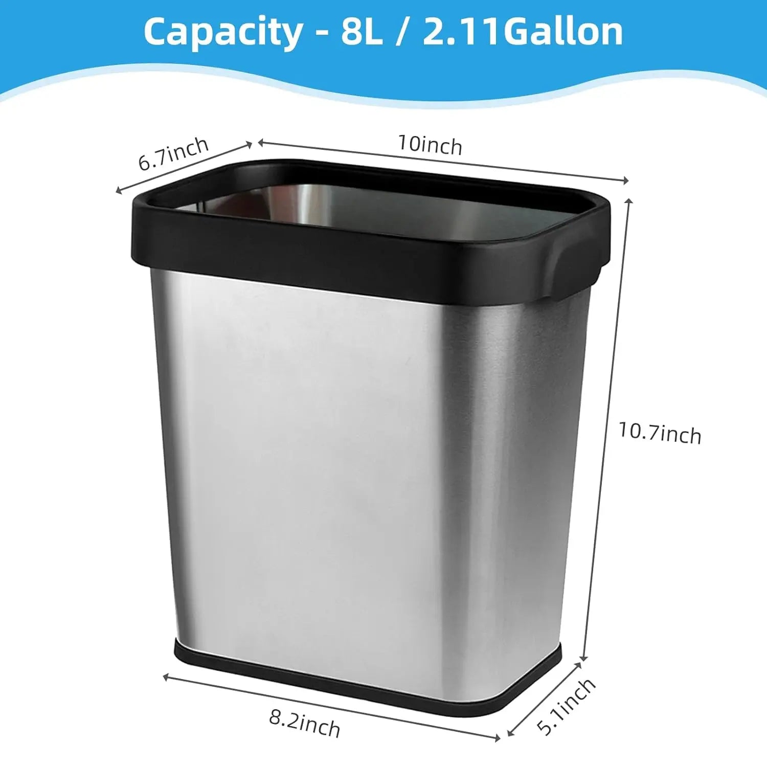 Multi-packs Rectangular Stainless Steel Open Top Trash Can