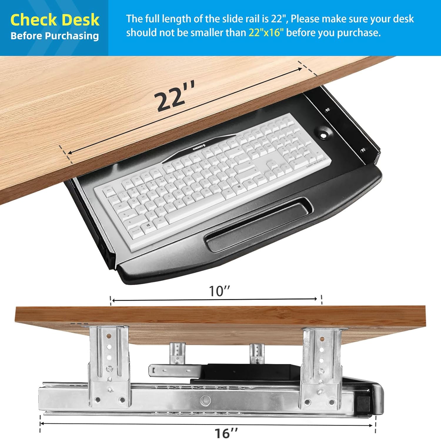 Under Desk Metal Keyboard Tray with Mouse Platform
