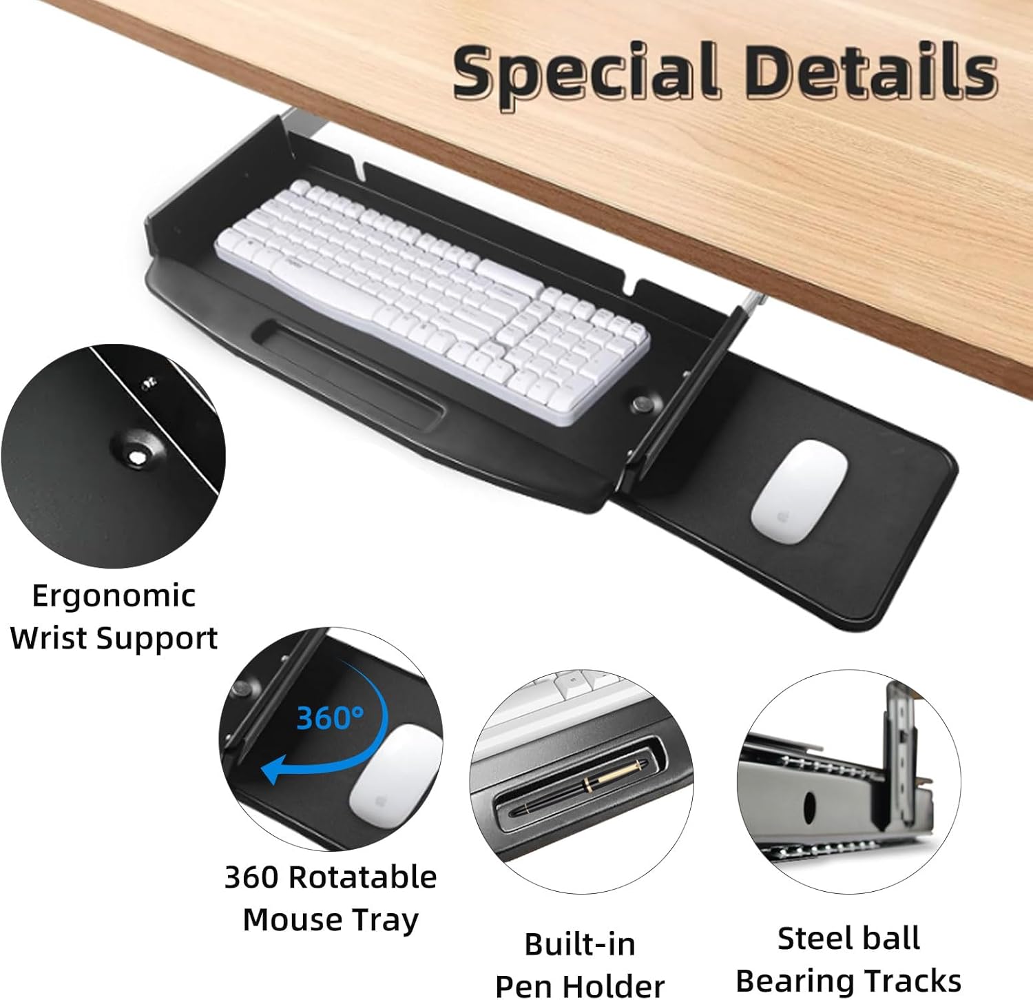 Under Desk Metal Keyboard Tray with Mouse Platform