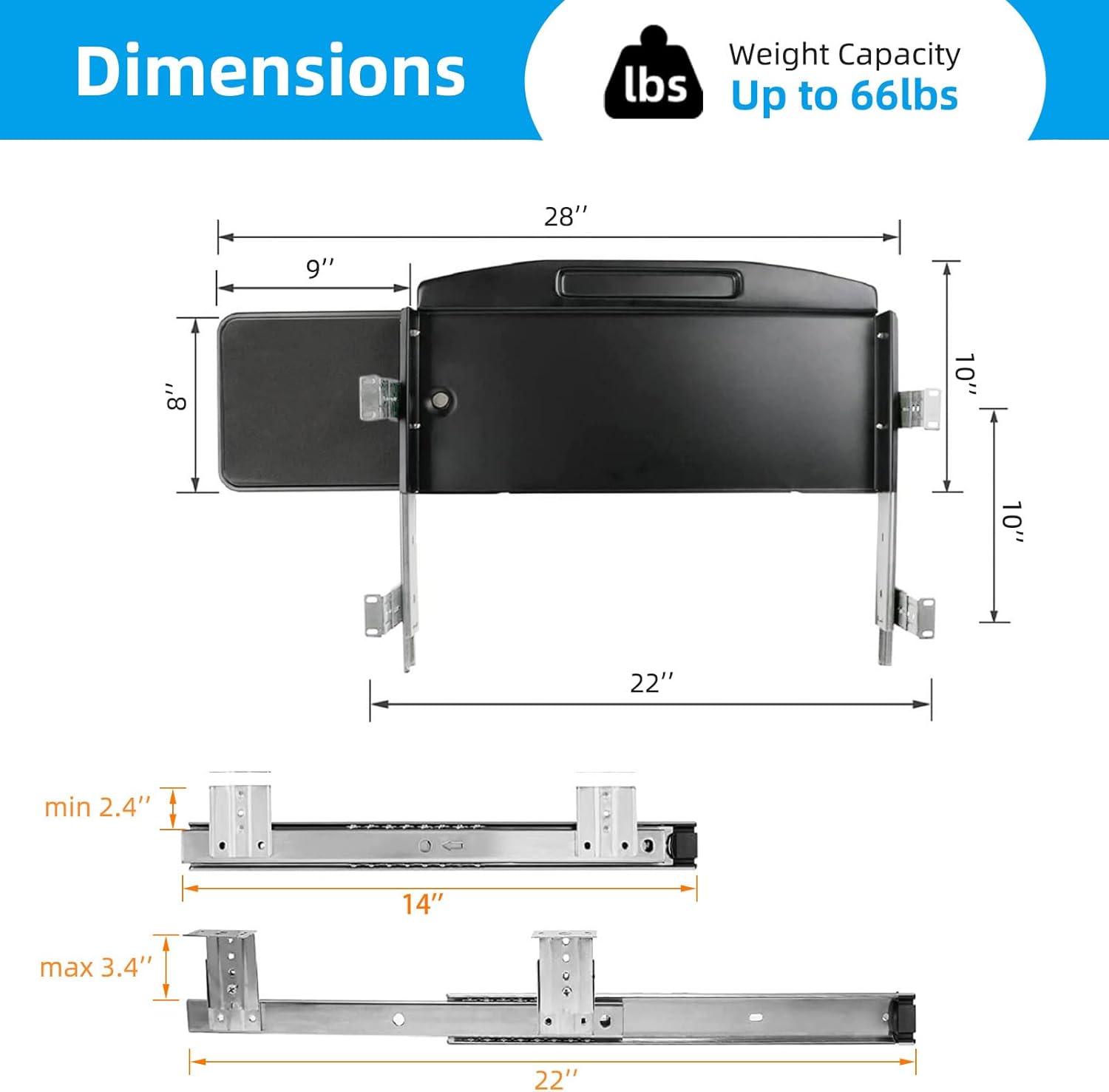 Under Desk Metal Keyboard Tray with Mouse Platform