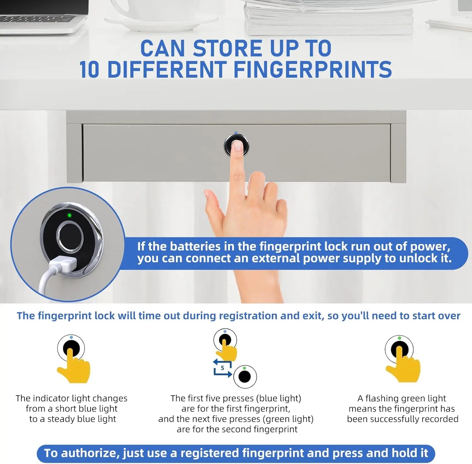 Under Desk Mounted Lockable Drawer with Fingerprint Lock