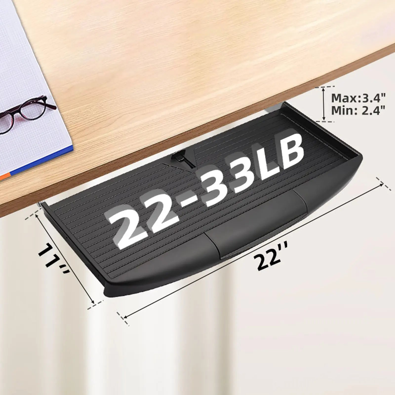Under Desk Sturdy Slide Out Keyboard Tray