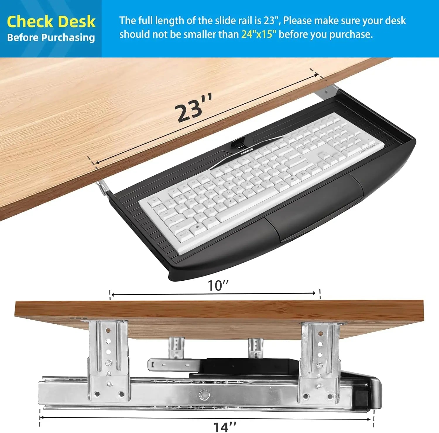 Under Desk Sturdy Slide Out Keyboard Tray