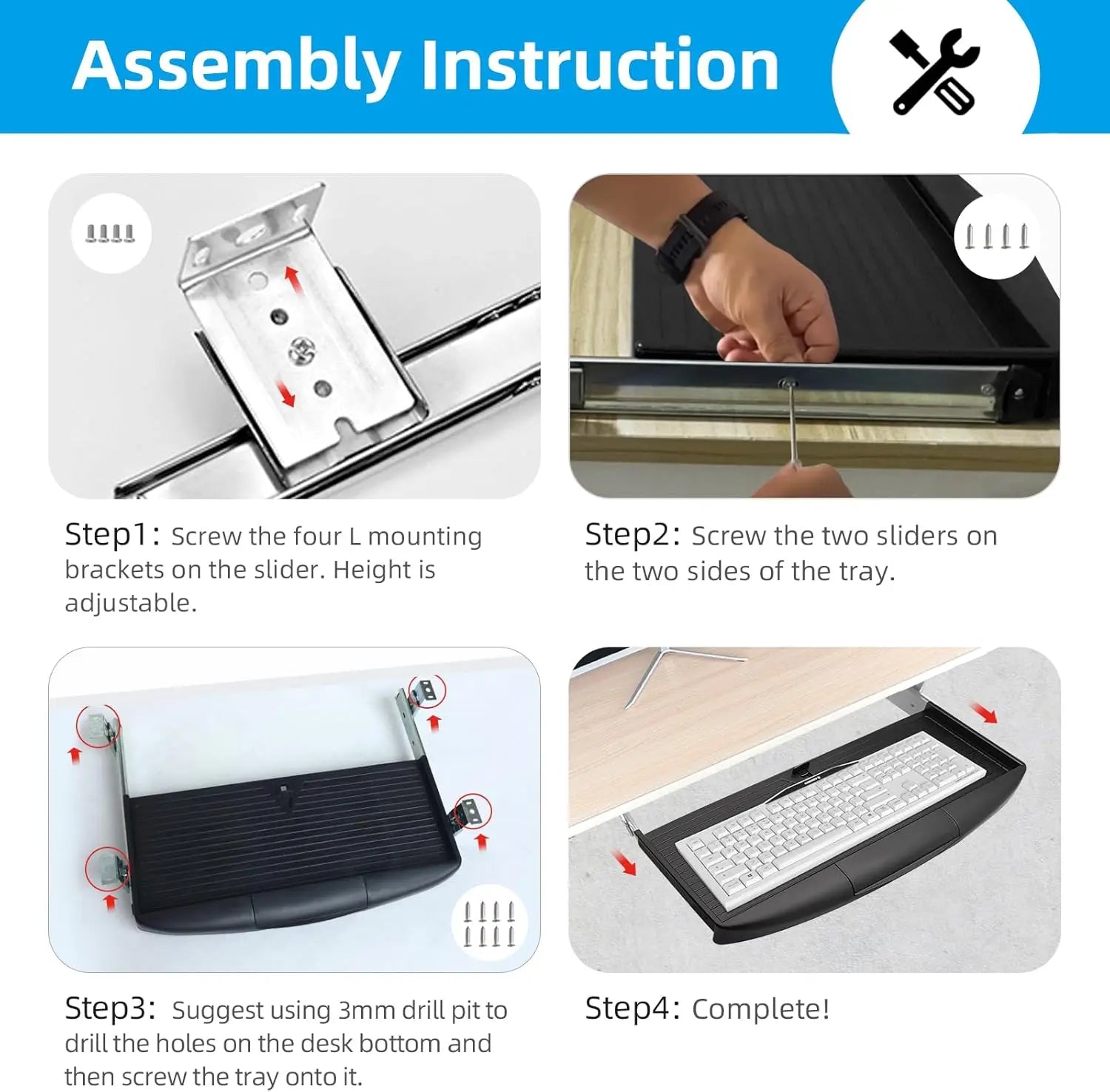 Under Desk Sturdy Slide Out Keyboard Tray