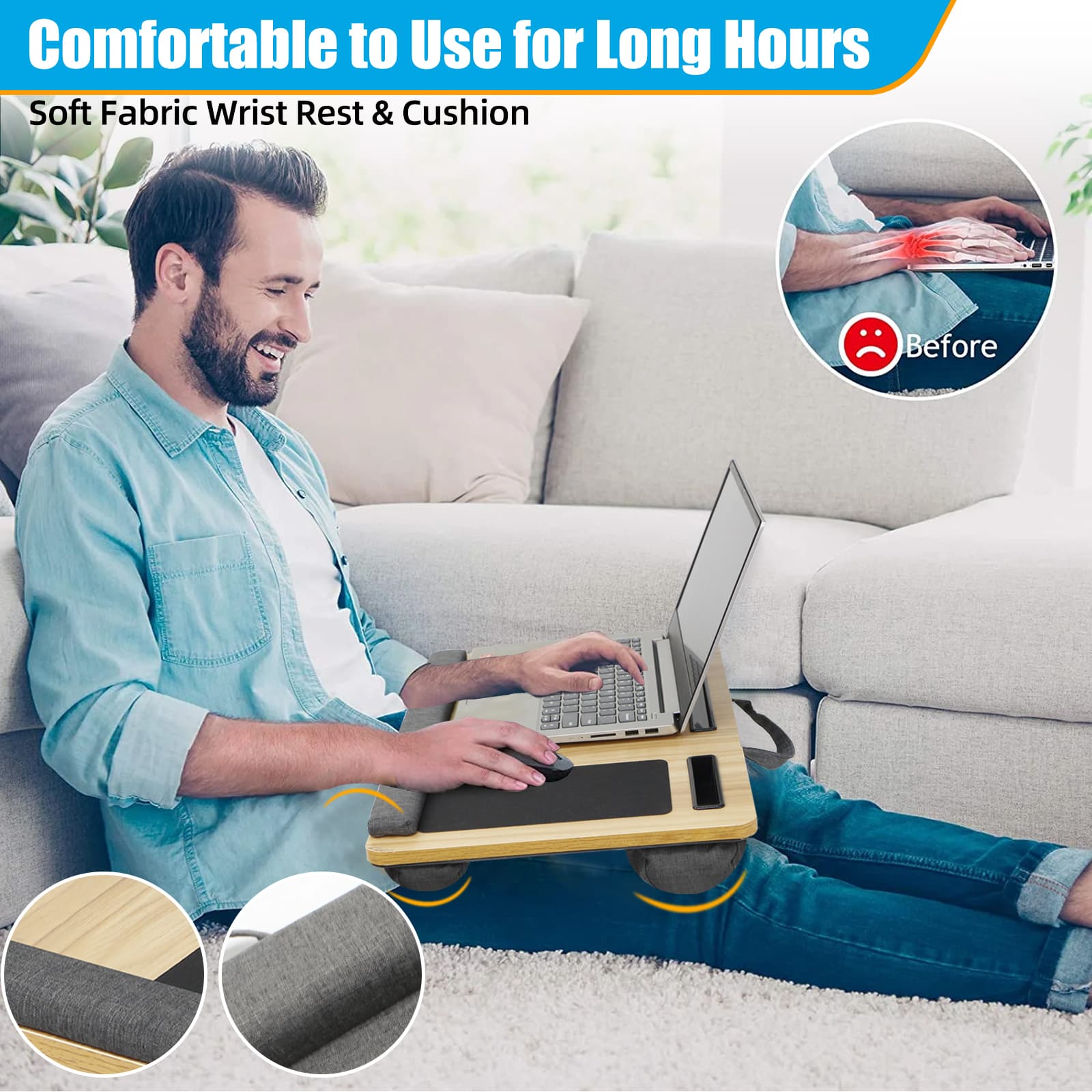 Versatile Portable Wooden Laptop Tray with Cushion
