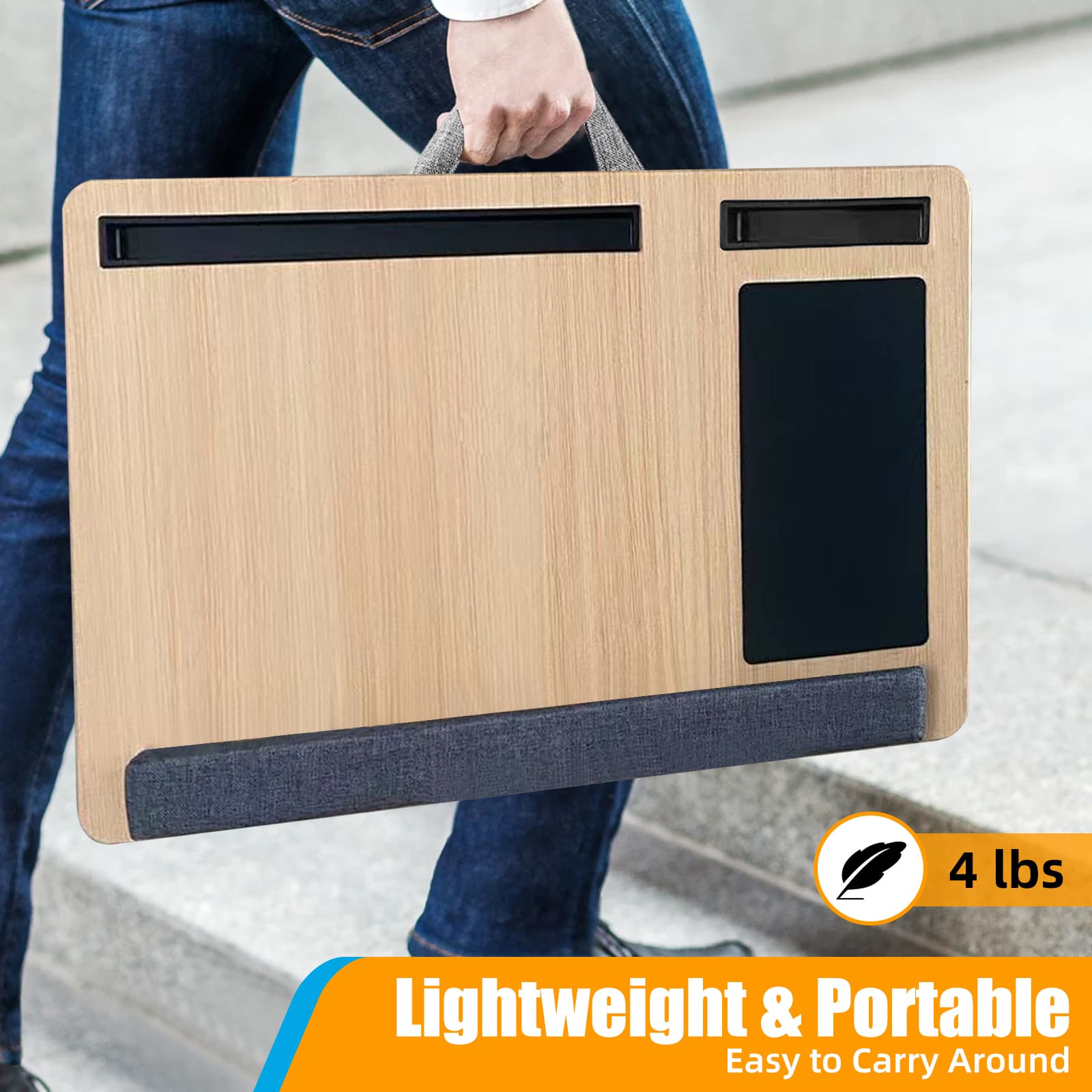 Versatile Portable Wooden Laptop Tray with Cushion