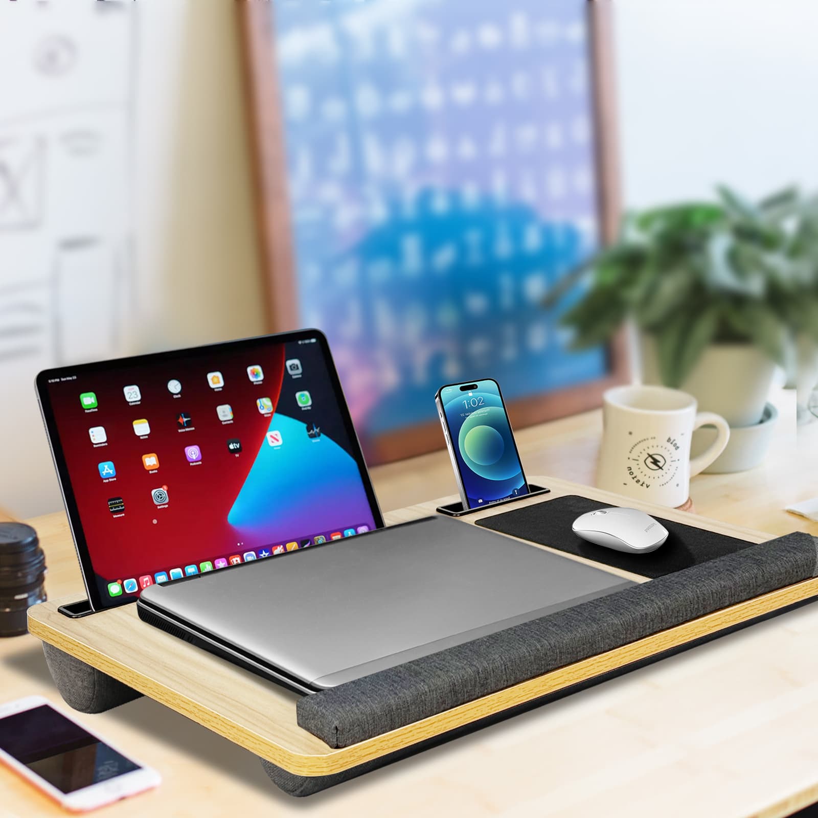 Versatile Portable Wooden Laptop Tray with Cushion