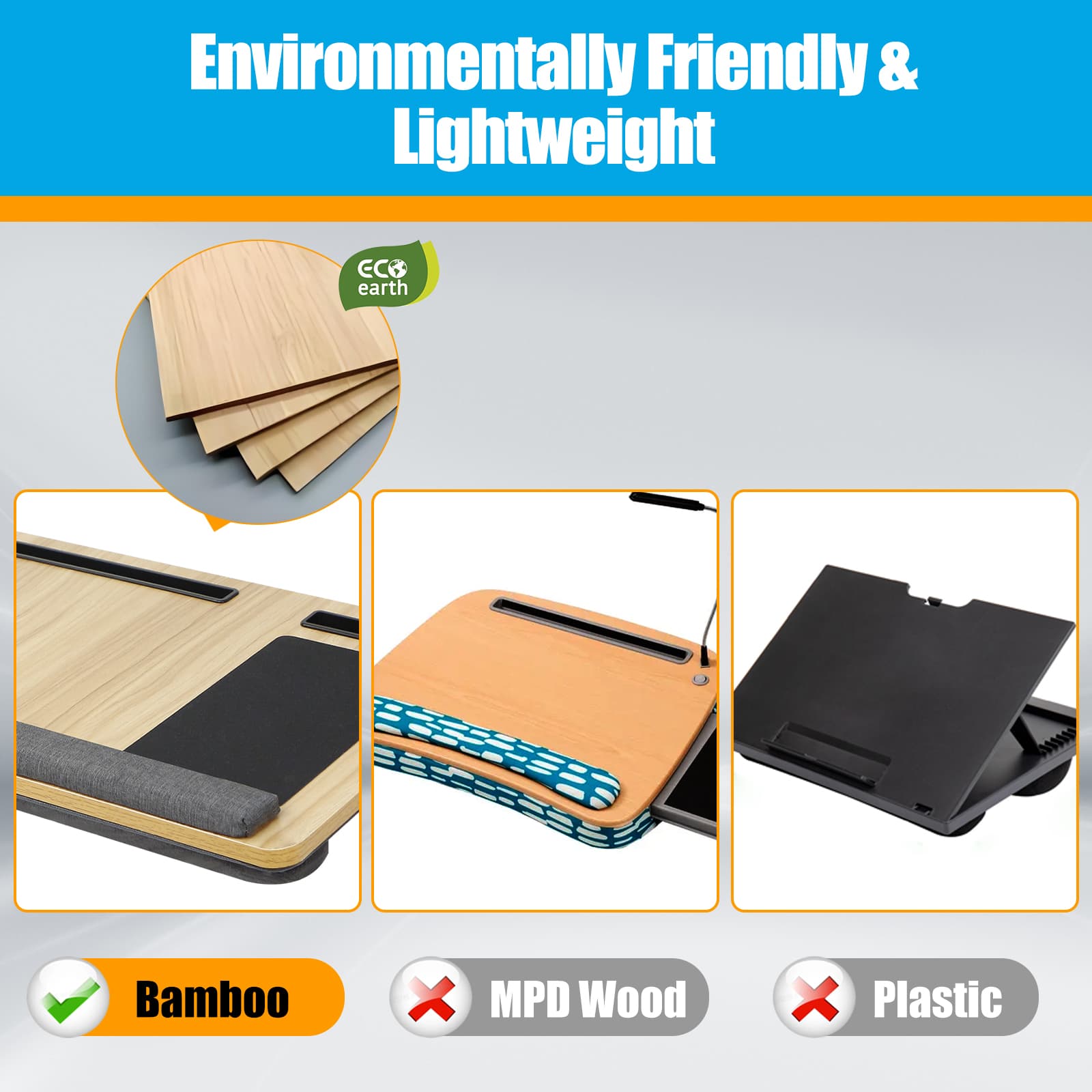 Versatile Portable Wooden Laptop Tray with Cushion
