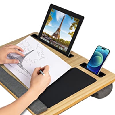 Versatile Portable Wooden Laptop Tray with Cushion
