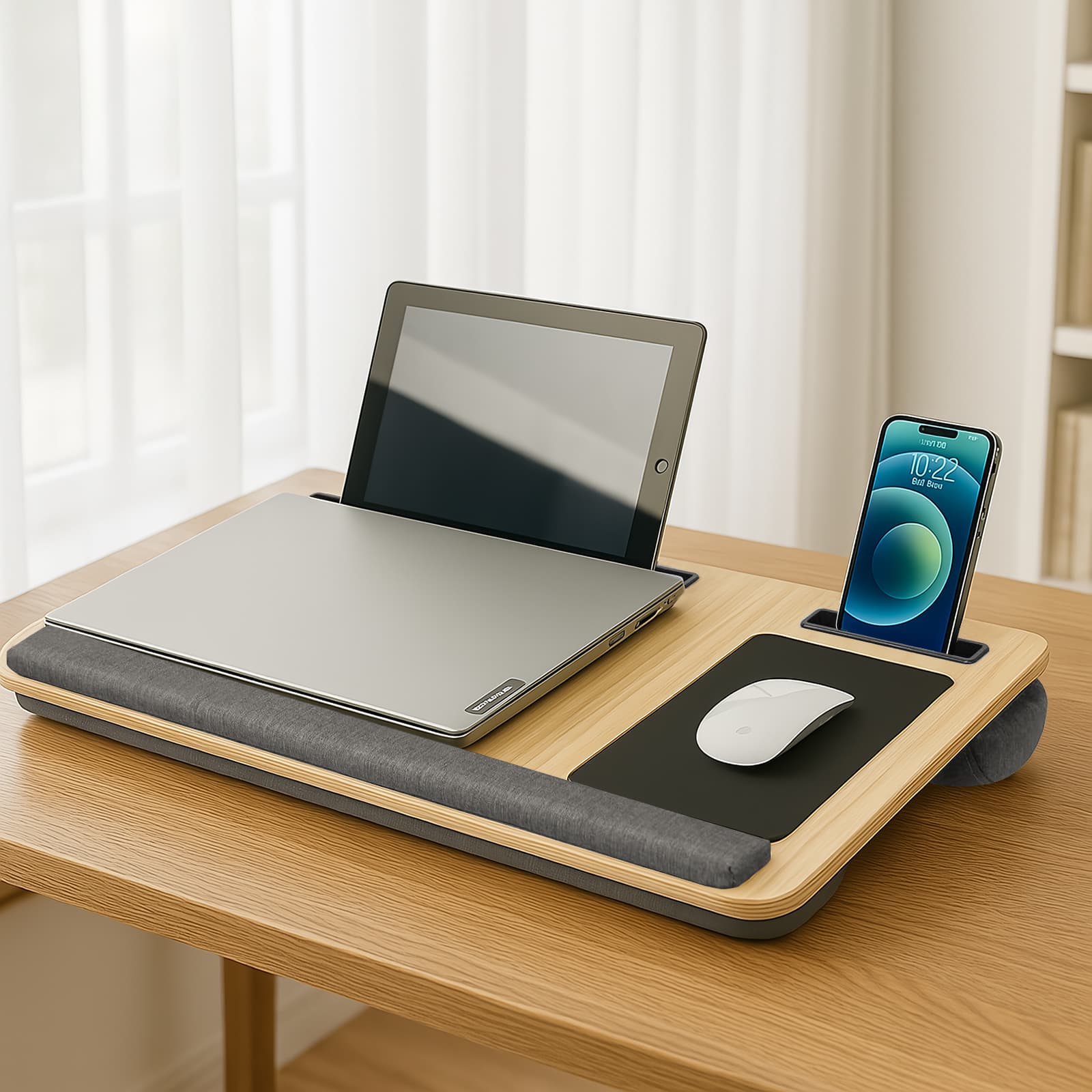 Versatile Portable Wooden Laptop Tray with Cushion